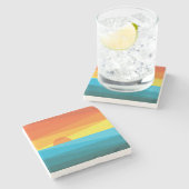 美しい夕日と波 ストーンコースター (横)