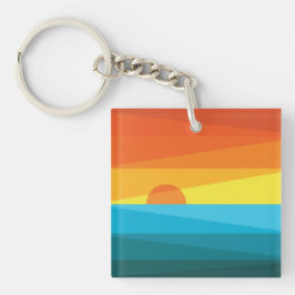 美しい夕日と海の波 キーホルダー