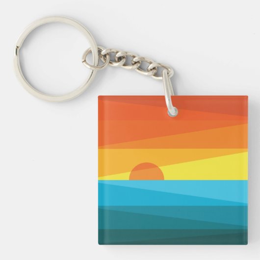 美しい夕日と海の波 キーホルダー (正面)
