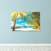 美しい夕日にヤシの木を キャンバスプリント (インサイチュ (ウッドフロア))