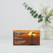 美しい夕日に対する丘の十字架 名刺 (スタンド正面)