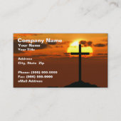 美しい夕日に対する丘の十字架 名刺 (正面)