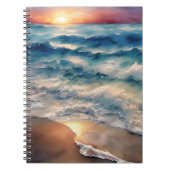 美しい夕日のビーチ波 ノートブック (正面)