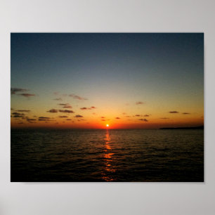 美しい夕日の海黄色いオレンジ色 ポスター