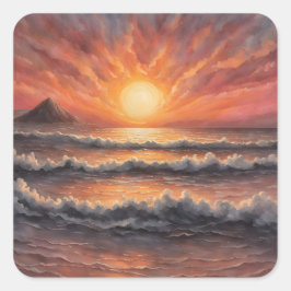 美しい夕日の海 スクエアシール