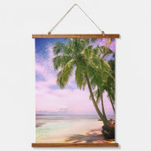 美しい夕日の海、砂のビーチ、ヤシの木 吊り下げ型タペストリー (正面)