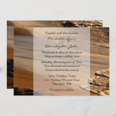 美しい夕日、サンディビーチ、サーフウェディング招待 招待状 (正面/裏面)