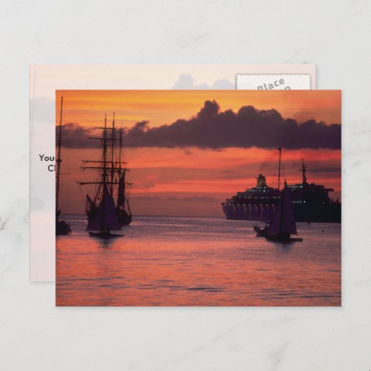 美しい夕日:バルバドスのブリッジタウンハーバー ポストカード (正面/裏面)