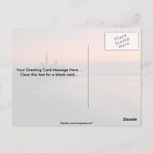 美しい夕日：モントークポイントライトハウスロング ポストカード (裏面)