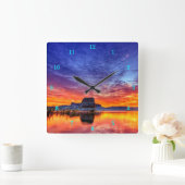 美しい夕日 – 湖 – 岩の形成 スクエア壁時計 (ホーム)