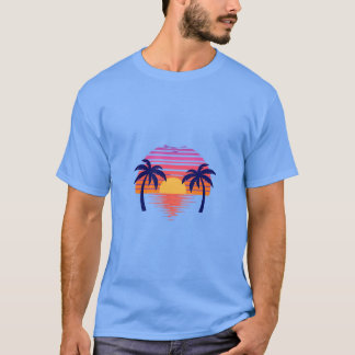 美しい夕焼けのシーンにパームツリー Tシャツ