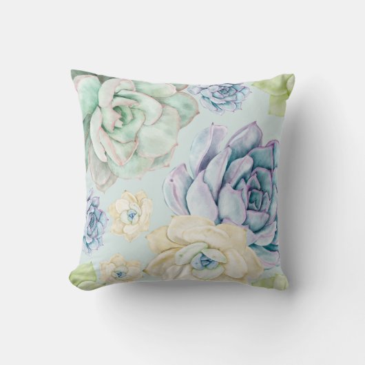 美しい多肉性の花水色シームレス クッション (正面)