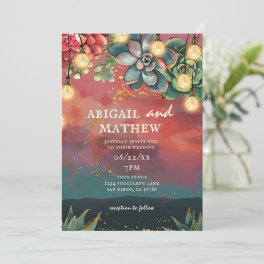 美しい多肉性サボテンの夕日の夕べ結婚ズ 招待状 (スタンド正面)