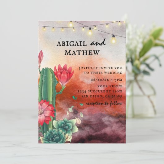 美しい多肉果のサボテンはオレンジ結婚色の 招待状 (スタンド正面)
