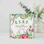 美しい多肉植物のウェディングRSVPカード 招待状 (スタンド正面)