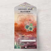 美しい多肉植物のサンセットハートジオメトリックウェディング オールインワン招待状 (内側)