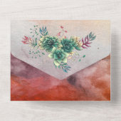 美しい多肉植物のサンセットハートジオメトリックウェディング オールインワン招待状 (裏面)