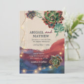 美しい多肉植物サボテンのサンセットソ結婚カル 招待状 (スタンド正面)