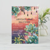 美しい多肉植物サボテンのサンセットソ結婚カル 招待状 (スタンド正面)