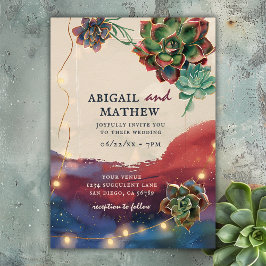 美しい多肉植物サボテンのサンセットソ結婚カル 招待状