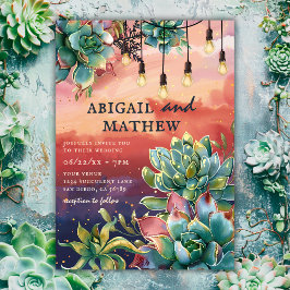 美しい多肉植物サボテンのサンセットソ結婚カル 招待状