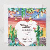 美しい多肉植物サボテンの夕日結婚ハート 招待状 (正面)