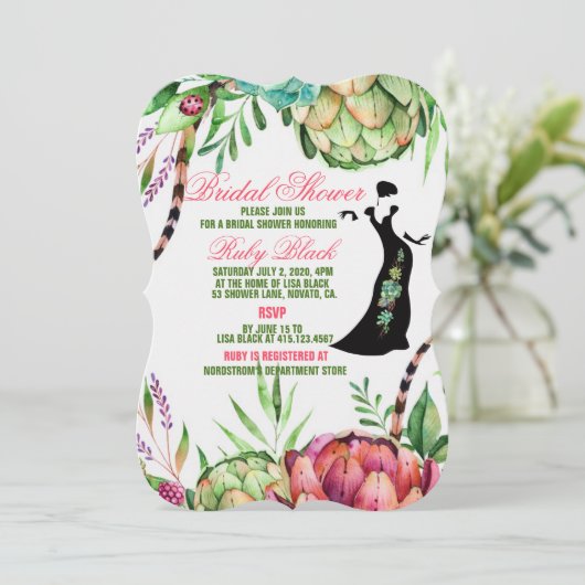 美しい多肉結婚ブライダルシャワーカード 招待状 (スタンド正面)