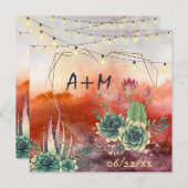 美しい多肉質サンセットハートジオメト結婚リ 招待状 (正面/裏面)