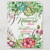 美しい多肉食結婚のリハーサルのディナーカード 招待状 (正面/裏面)