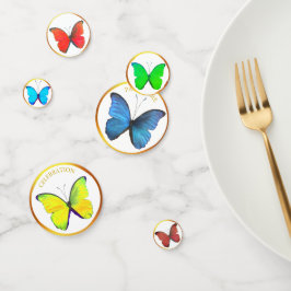 美しい多色の蝶とゴールドフレーム コンフェッティ