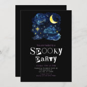 美しい夜の空の三日月の星ハロウィン 招待状 (正面/裏面)