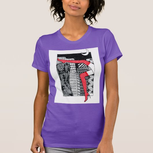 美しい夜の都市 女性の脚 グラフィックTシャツ Tシャツ (正面)