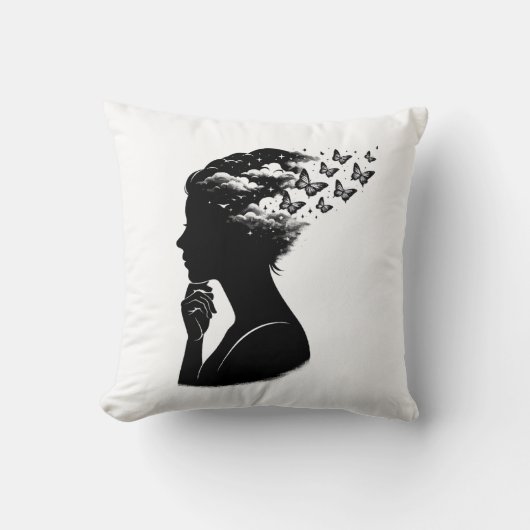 美しい夜空の蝶のアート クッション (正面)