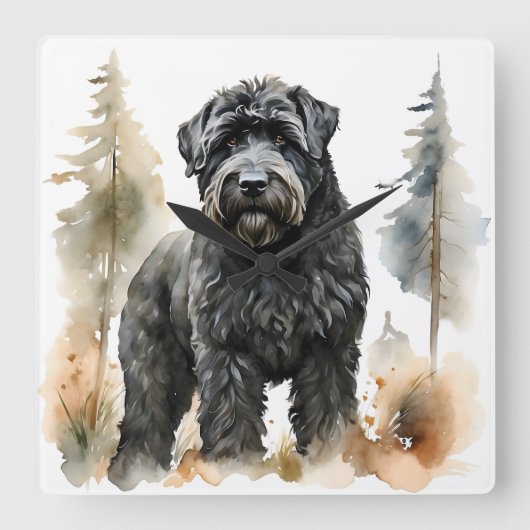 美しい大きな黒いテリアロシアの犬 スクエア壁時計 (正面)