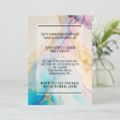 美しい大理石プリントの誕生日パーティー 招待状 (スタンド正面)