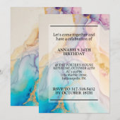 美しい大理石プリントの誕生日パーティー 招待状 (正面/裏面)