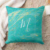 美しい大理石金ゴールドブルーエレガントモノグラム クッション (ブランケット)