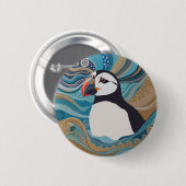 美しい大西洋のパフィン海波 缶バッジ (正面&裏面)