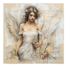 美しい天使と混合メディアロマンチックなキャンバス