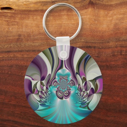美しい天使のような紫とシアンの抽象的なプリント キーホルダー (正面)