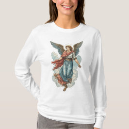 美しい天使の女性用クリスチャン長袖Tシャツ Tシャツ
