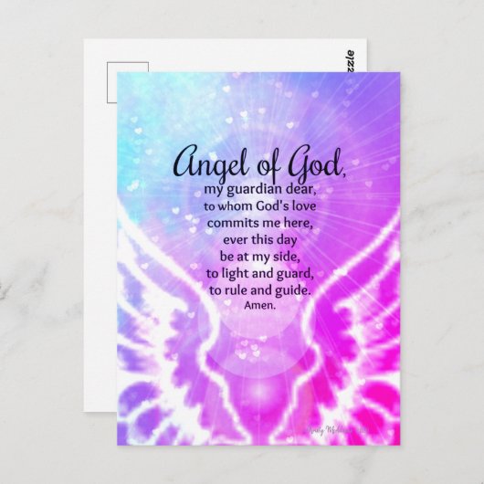 美しい天使の神の祈りの言葉ピンクの水色 ポストカード (正面/裏面)