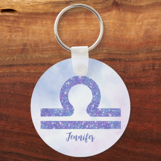 美しい天秤座の星占いのサインパーソナライズされたパープル キーホルダー (正面)