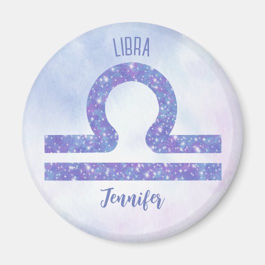 美しい天秤座の星占いのサインパーソナライズされたパープル マグネット (正面)