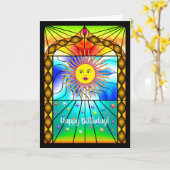 美しい太陽ステンドグラス教会の窓 カード (黄色い花)