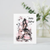 美しい女の子とお誕生日ケーキ シーズンポストカード (スタンド正面)