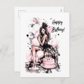 美しい女の子とお誕生日ケーキ シーズンポストカード (正面/裏面)