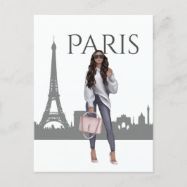 美しい女の子とエッフェルタワー葉書 ポストカード