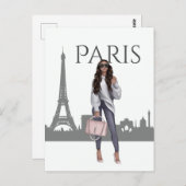 美しい女の子とエッフェルタワー葉書 ポストカード (正面/裏面)