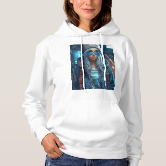 美しい女の子と怒猫のタトゥーTシャツ パーカ (正面)